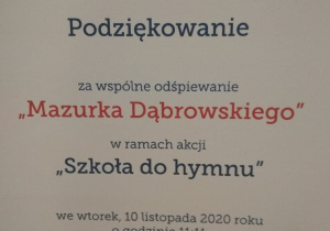 W ramach akcji "Szkoła do hymnu" odśpiewaliśmy wspólnie hymn mazurka Dąbrowskiego.